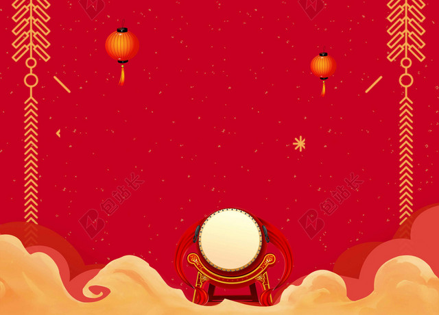 手绘可爱卡通汤圆赏灯元宵节快乐2019猪年海报红色背景素材