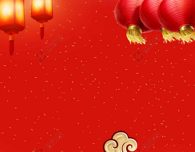 红色喜庆2019新年猪年元宵节快乐海报红色背景素材