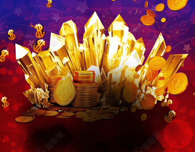 红色美元金币城市背景招商海报