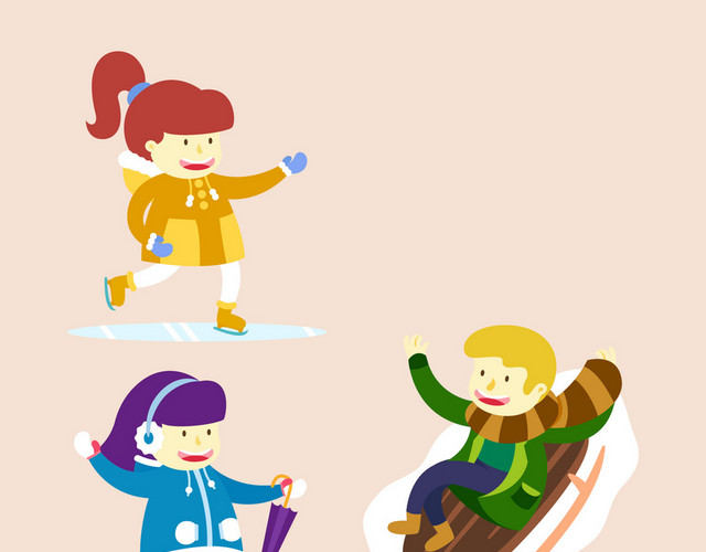 卡通冬季滑雪儿童