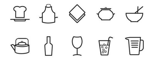简约线稿餐具杯具图标