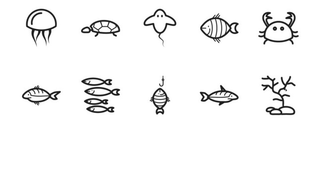 简约线稿海洋生物图标