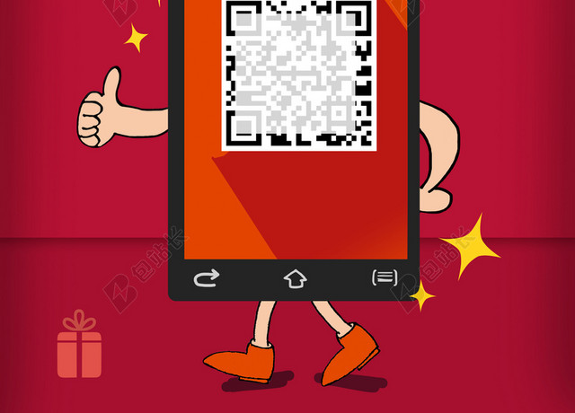 红色背景卡通红包2019手机扫码二维码海报背景图