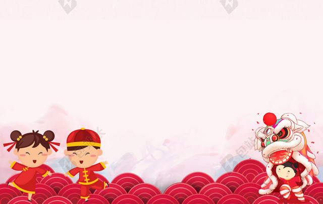 手绘卡通2019猪年新年贺卡信纸春节红色背景素材