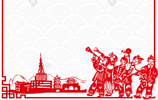 剪纸中国风2019猪年新年春节信纸贺卡红色背景素材