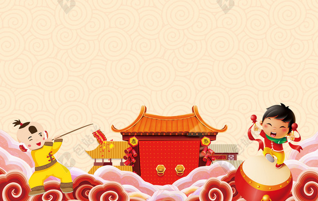 贺年2019猪年新年春节信纸贺卡卡通背景素材