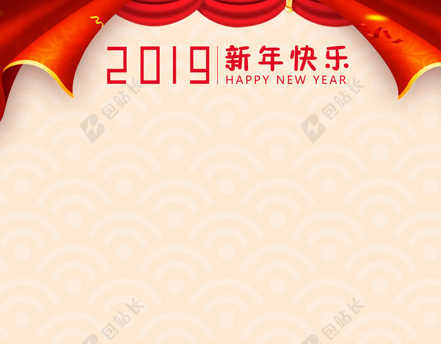 卡通小孩舞狮2019猪年新年春节信纸贺卡红色背景素材