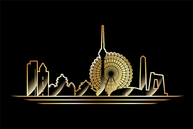 金色城市中国北京建筑剪影