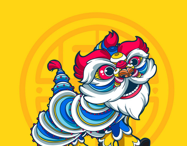 卡通舞狮子新年素材