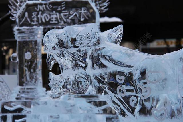 冰节 虎 美丽 冰 冰雕塑 冬天 雪 札幌 北海道 日本