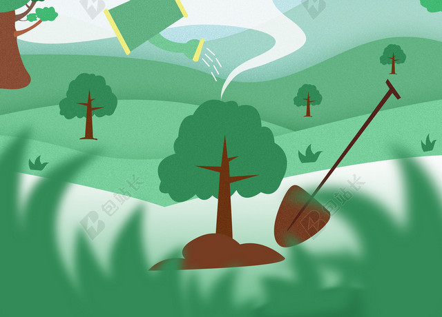 卡通纯色树312植树节绿色环保海报背景