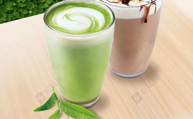 春季新品奶茶饮品促销海报绿叶海报背景