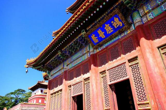 中国 河北 承德 避暑山庄 寺庙、佛教 牌匾 飞檐 传统