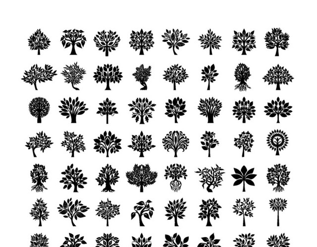 树木黑白矢量图形素材