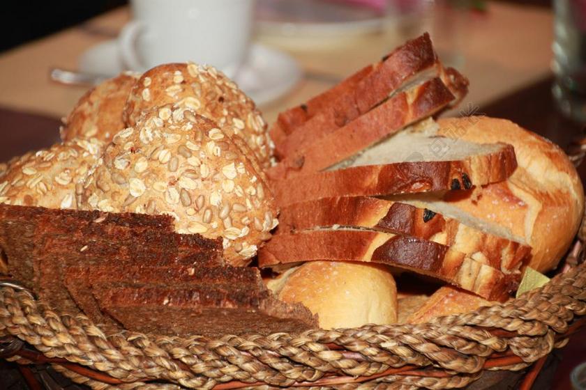 餐饮简约丰盛面包早餐背景图片