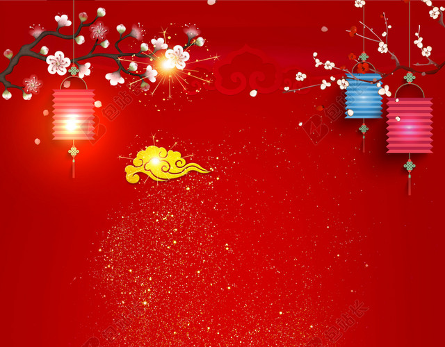 红色灯笼2019猪年小年两个福娃贺新年节日吉祥喜庆背景