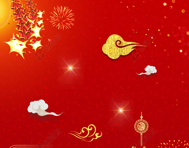 喜庆烟花接春2019猪年喜庆贺小年新年节日吉祥红色背景