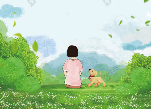 小清新卡通鸟语花香立春二十四节气春天海报背景