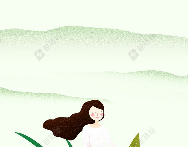 水墨手绘插画纹理卡通小清新立春二十四节气春天绿色海报背景