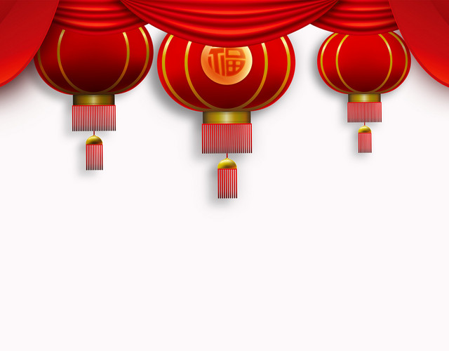 红色祥云花卉灯笼边框