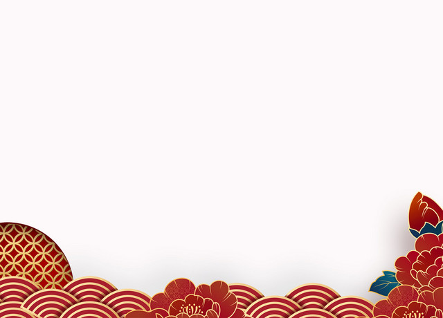红色祥云花卉灯笼边框