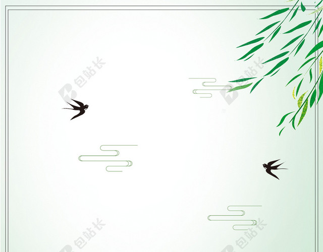 小清新大雁小鹿荷花立春二十四节气春天创意绿色海报背景