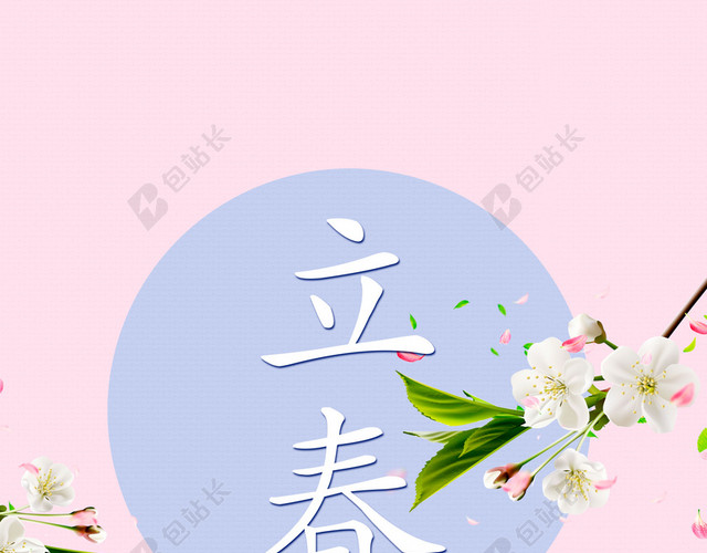 白色花朵中国传统节日立春二十四节气春天红色背景