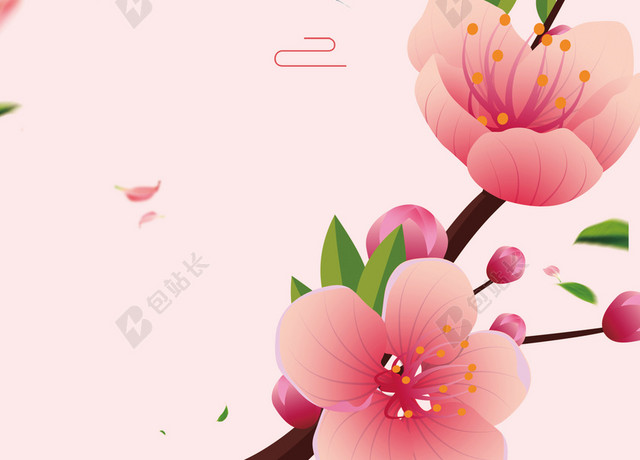 红色桃花中国传统节日立春二十四节气春天红色背景