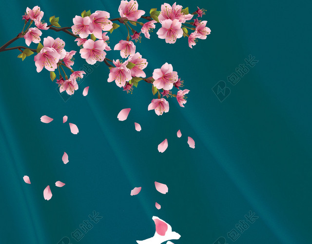 飘落的花朵中国传统节日立春二十四节气春天绿色背景