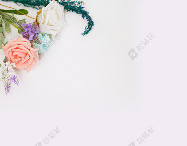 角落鲜花38妇女节女神节活动促销白色海报背景