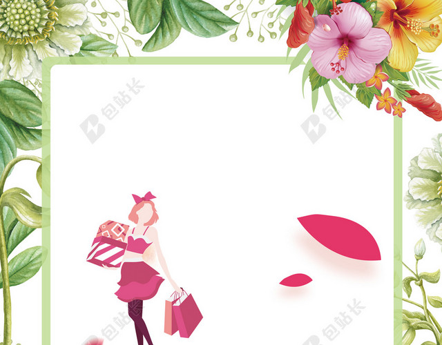 购物女孩38妇女节女神节活动促销白色海报背景