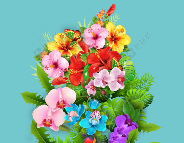 鲜花花束38妇女节女神节活动促销蓝色海报背景