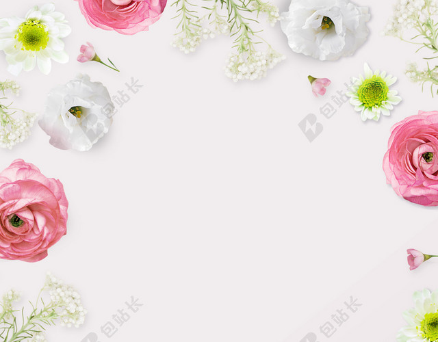 简约鲜花围绕38妇女节女神节活动促销白色海报背景