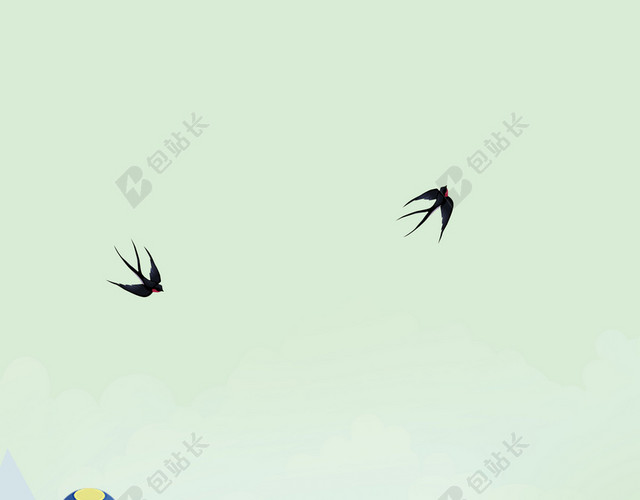 手绘插画春天可爱孩子旅游踏青春游促销海报绿色背景