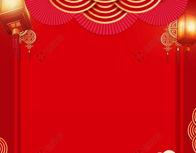 大气建筑中国风2019猪年新年除夕新春过年海报红色背景素材