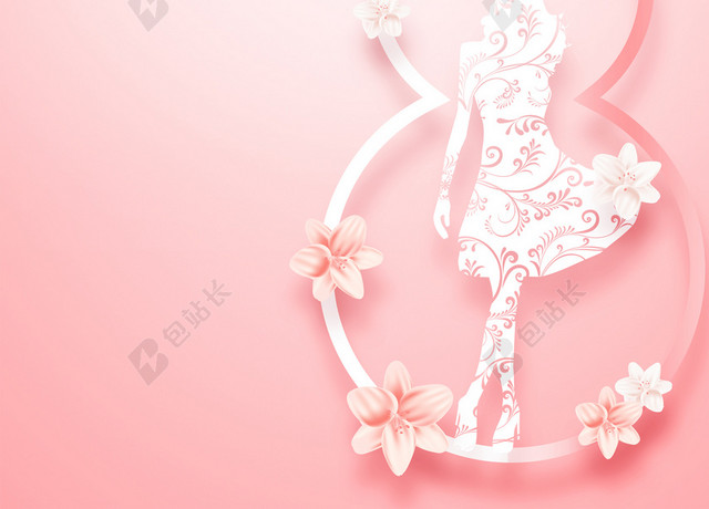 剪纸花边女孩38妇女节女神节活动促销粉色海报背景