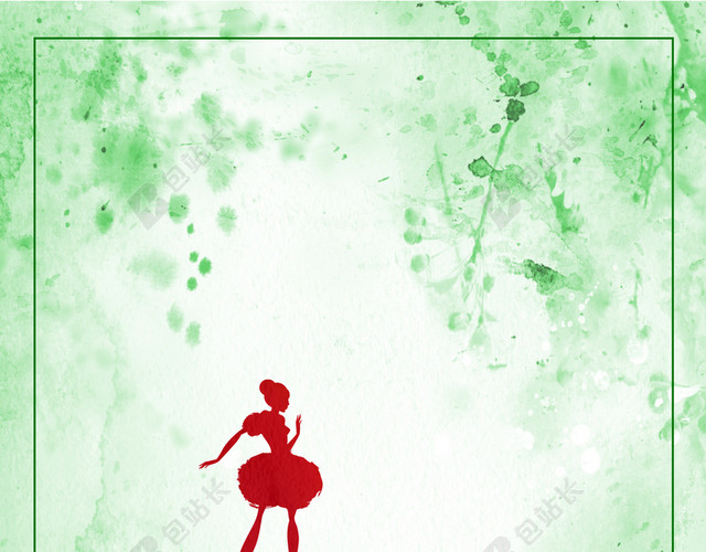 舞蹈女孩身影38妇女节女神节活动促销绿色海报背景