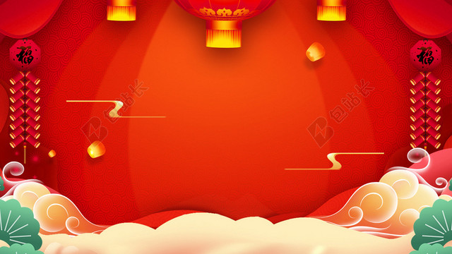 中国风2019猪年新年春节除夕展板红色新春过年背景素材