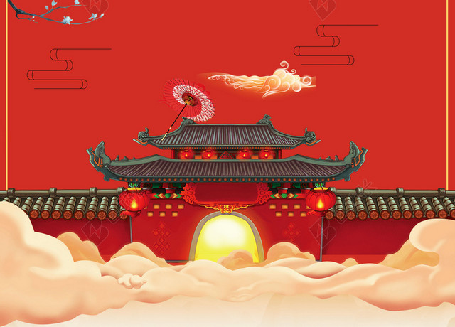 大气中国风2019猪年新年春节除夕新春过年海报红色背景素材