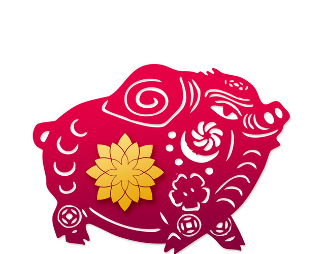 红色镂空小猪剪纸