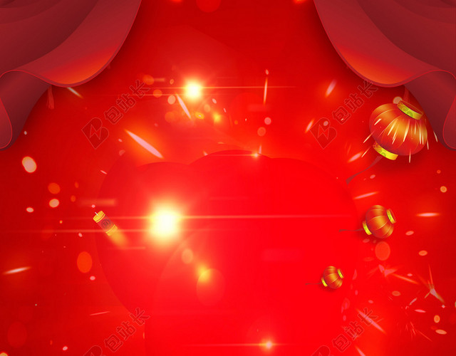 聚拢动感光线2019新年猪年拜年啦春节习俗喜庆红色背景海报