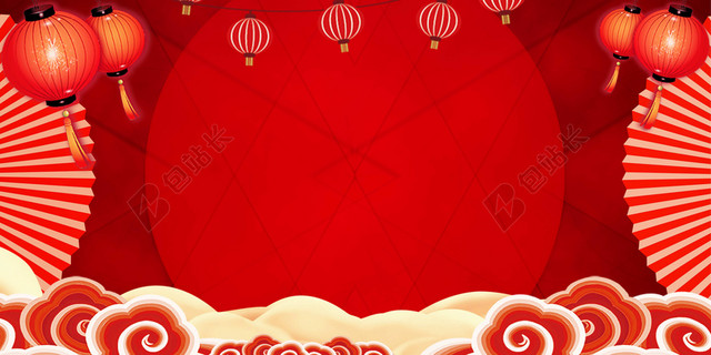 新年灯笼迎战2019猪年新年喜庆红色海报背景