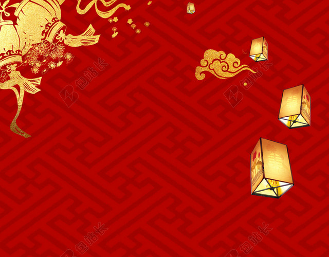 金色剪纸灯笼2019新年猪年拜年啦春节习俗喜庆红色背景海报