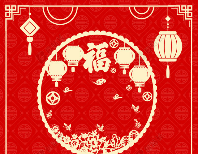 可爱福娃迎战2019猪年新年喜庆红色海报背景