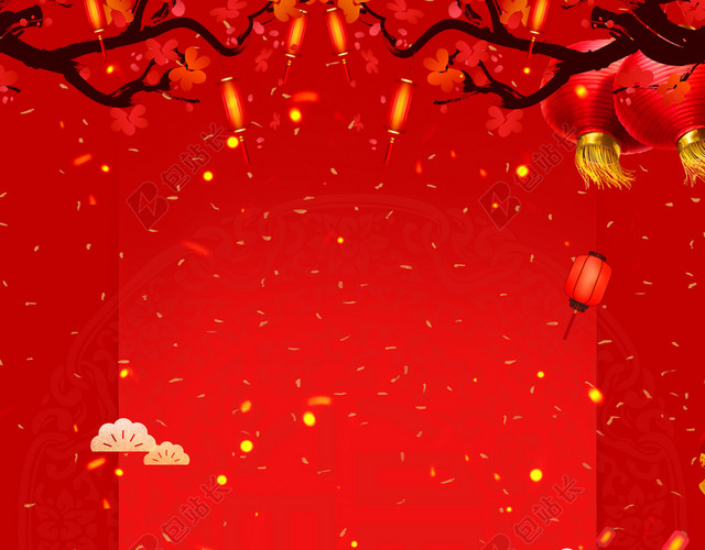 双猪送福2019新年猪年拜年啦春节习俗喜庆红色背景海报