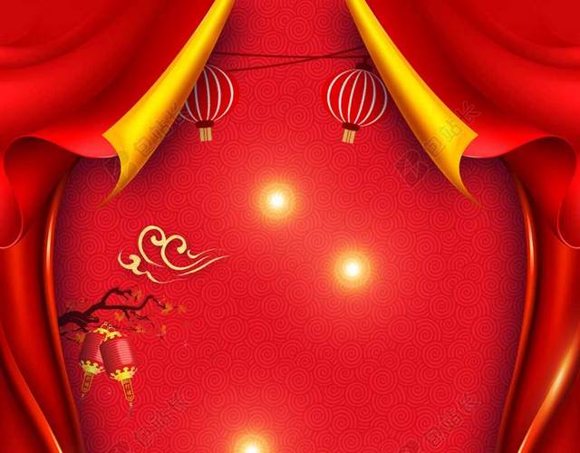 开门红红色彩带2019猪年新年烟花云海灯笼喜庆海报背景