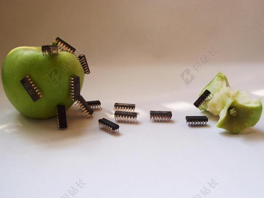 集成电路 电路 组件 电子 苹果 背景 绿色 水果 食品