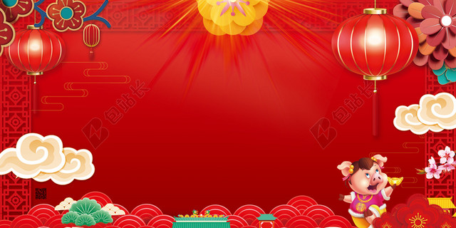 红色喜庆2019猪年春节新春背景