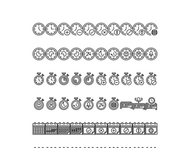 时钟时间卡通黑白矢量图标