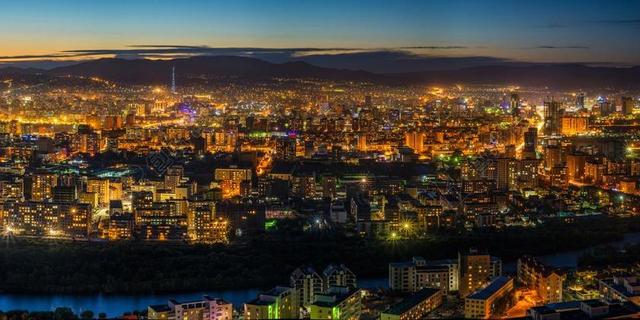 旅游自然乌兰巴托中心夜景背景图片